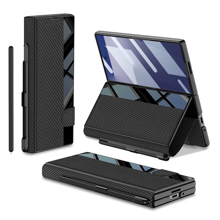 Funda plegable GKK para Samsung Galaxy Z Fold7 5G con cobertura total y ranura para bolígrafo (no incluye bolígrafo) (fibra de carbono negra)