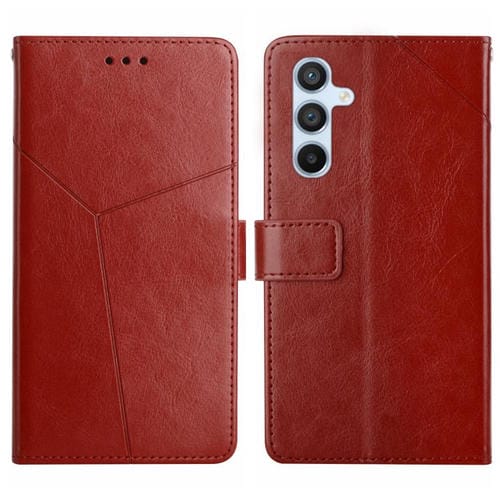 Funda de cuero con tapa y diseño en forma de Y para Samsung Galaxy S25 FE 5G (marrón)