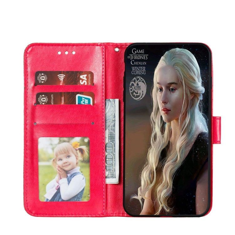 Para Huawei Honor Play 4T Pro Lace Flower Funda de cuero con tapa horizontal con soporte y ranuras para tarjetas, billetera y marco de fotos (rojo)