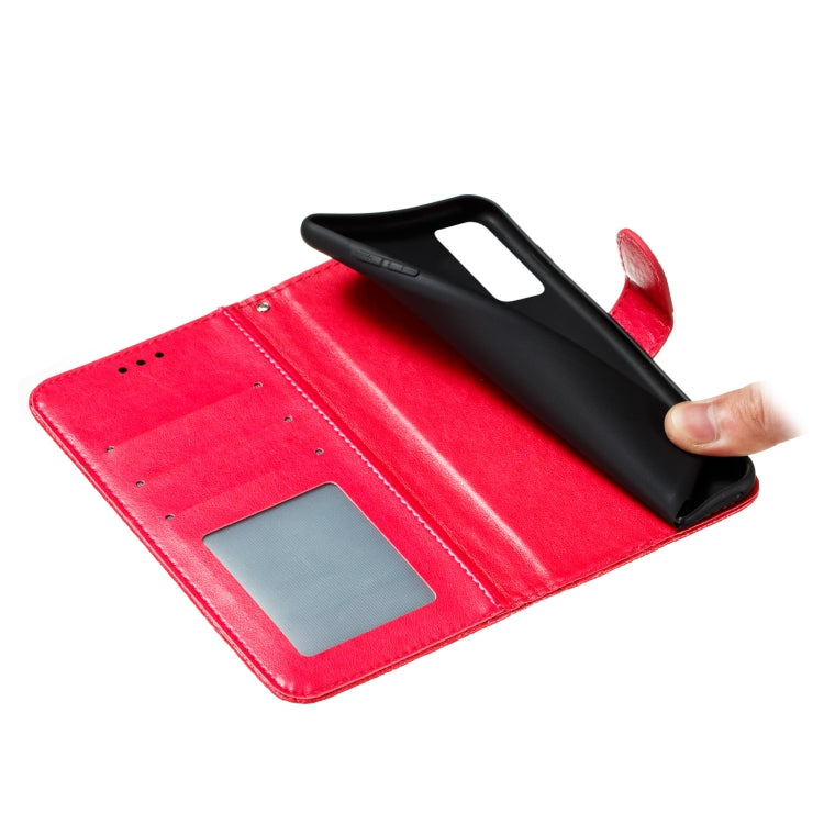Para Huawei Honor Play 4T Pro Lace Flower Funda de cuero con tapa horizontal con soporte y ranuras para tarjetas, billetera y marco de fotos (rojo)