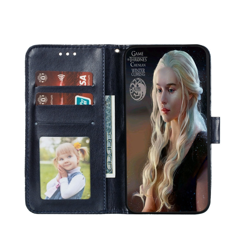Para Huawei Honor Y8s Lace Flower Funda de cuero con tapa horizontal con soporte y ranuras para tarjetas y billetera y marco de fotos (azul oscuro)