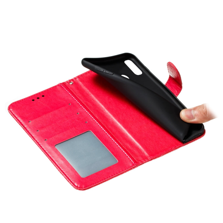 Para Huawei Honor Y8s Lace Flower Funda de cuero con tapa horizontal con soporte y ranuras para tarjetas, billetera y marco de fotos (rojo)