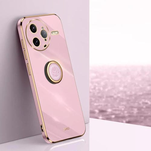 Funda de TPU con Borde Recto 6D Galvanizado y Soporte para Anillo para Redmi K80 Pro Xinli (Morado Cereza)