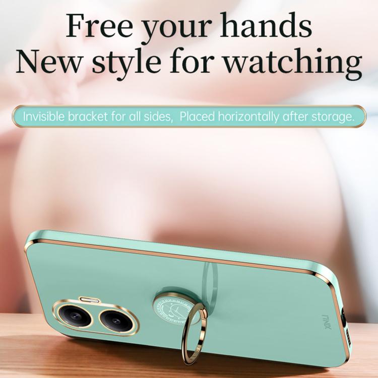 Funda de TPU con borde recto 6D galvanizado y soporte para anillo para Redmi Turbo 4 Pro (verde menta)