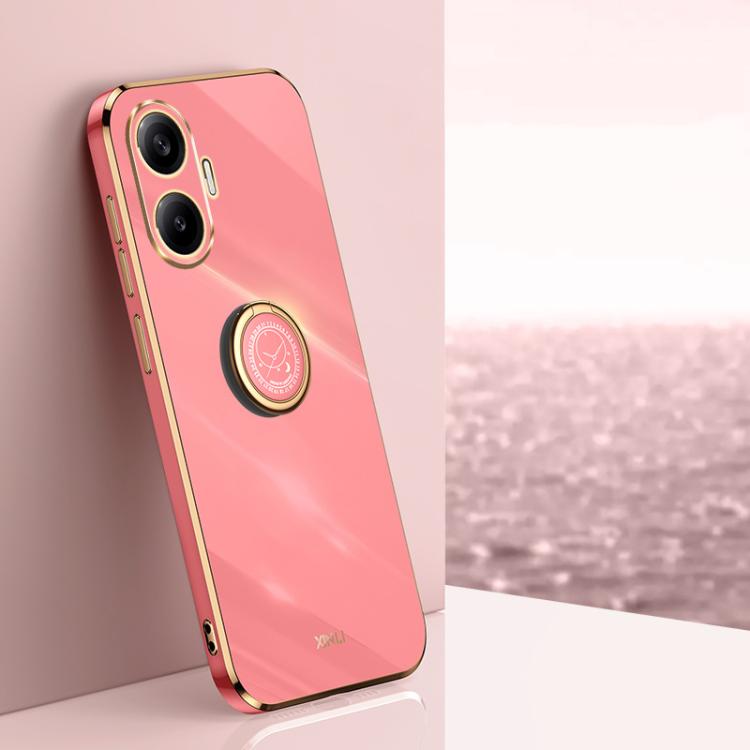 Funda de TPU con borde recto 6D galvanizado y soporte para anillo para Redmi Turbo 4 Pro (rojo espino)