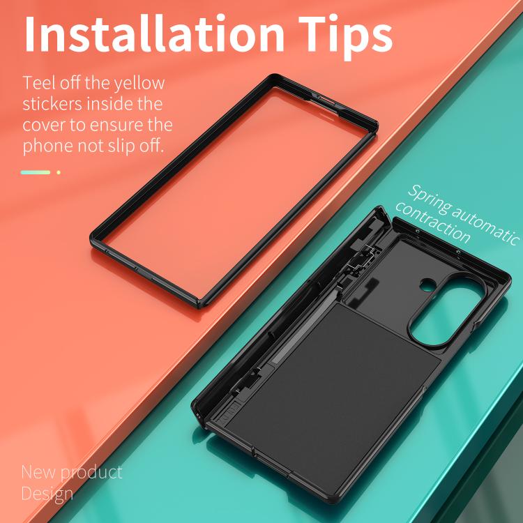 Funda con bisagra y ventana deslizante para Samsung Galaxy Z Fold7 5G con soporte de anillo (negra)