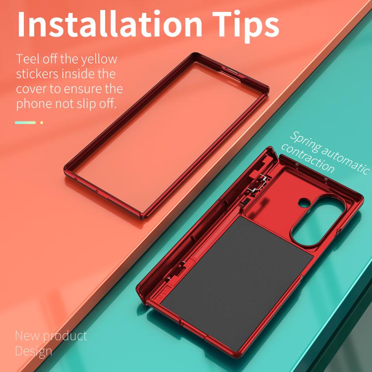 Funda con bisagra y ventana deslizante para Samsung Galaxy Z Fold7 5G con soporte de anillo (roja)
