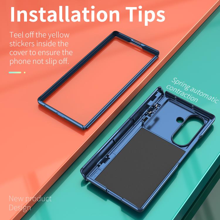 Funda con bisagra y ventana deslizante para Samsung Galaxy Z Fold7 5G con soporte de anillo (azul)