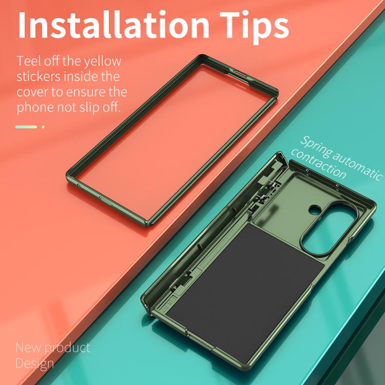 Funda con bisagra y ventana deslizante para Samsung Galaxy Z Fold7 5G con soporte de anillo (verde)