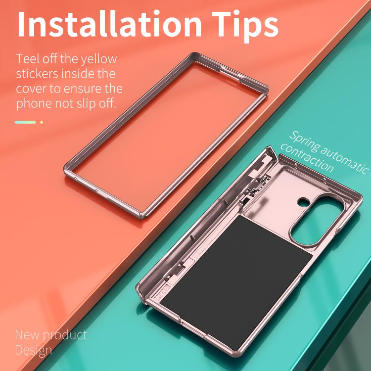 Funda con bisagra y ventana deslizante para Samsung Galaxy Z Fold7 5G con soporte de aro (oro rosa)