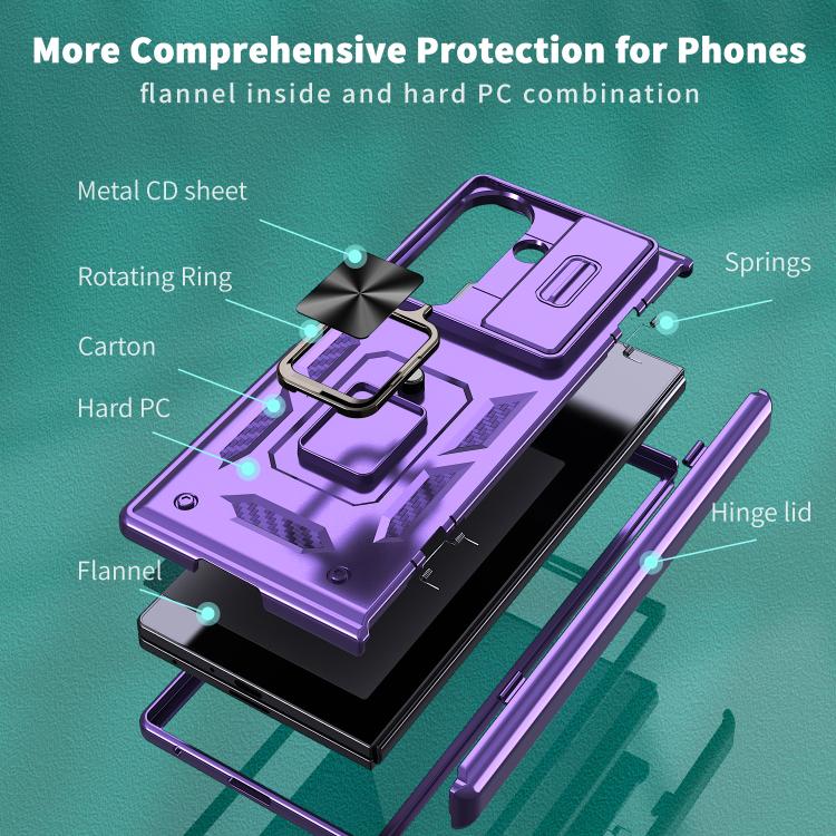 Funda con bisagra y ventana deslizante para Samsung Galaxy Z Fold7 5G con soporte de aro (morado)