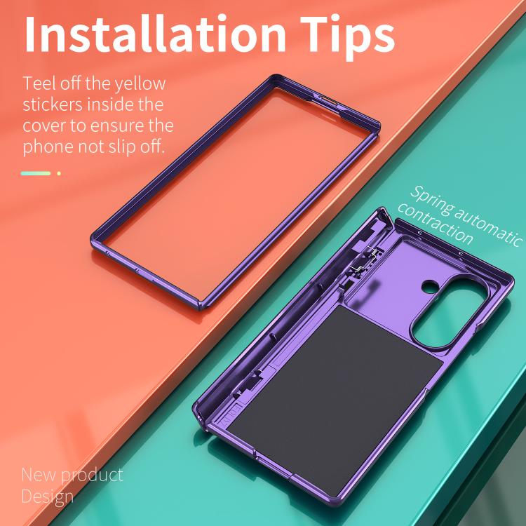 Funda con bisagra y ventana deslizante para Samsung Galaxy Z Fold7 5G con soporte de aro (morado)