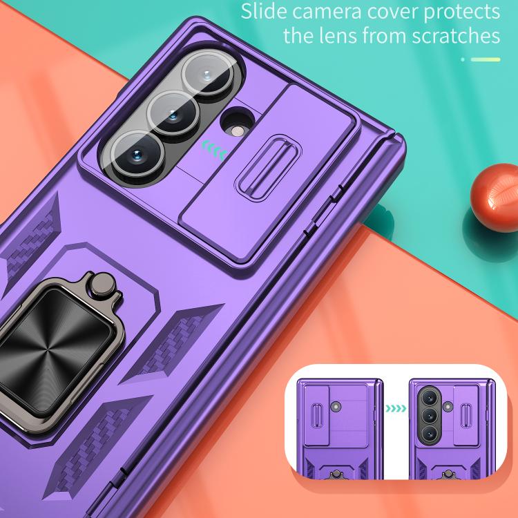 Funda con bisagra y ventana deslizante para Samsung Galaxy Z Fold7 5G con soporte de aro (morado)