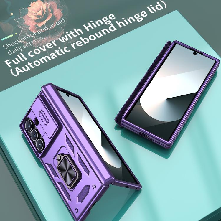 Funda con bisagra y ventana deslizante para Samsung Galaxy Z Fold7 5G con soporte de aro (morado)