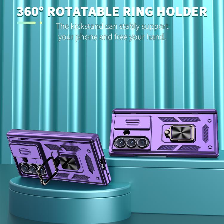 Funda con bisagra y ventana deslizante para Samsung Galaxy Z Fold7 5G con soporte de aro (morado)