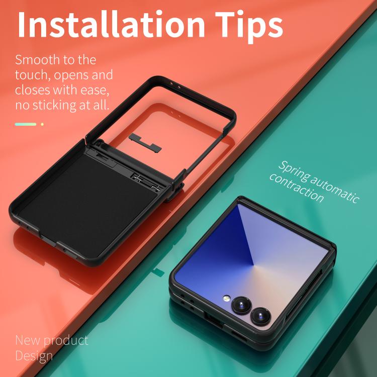 Funda con bisagra y ventana deslizante para Samsung Galaxy Z Flip7 5G con soporte de aro (negra)