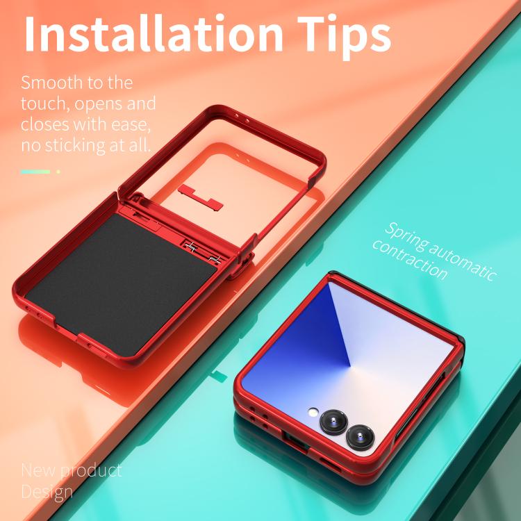 Funda con bisagra y ventana deslizante para Samsung Galaxy Z Flip7 5G con soporte de anillo (roja)