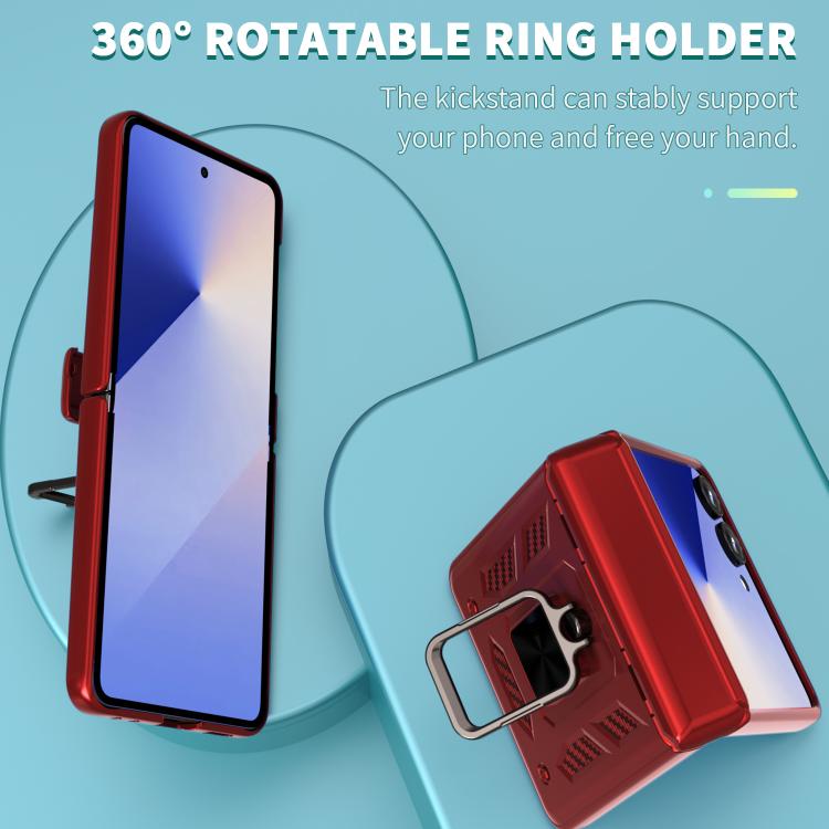 Funda con bisagra y ventana deslizante para Samsung Galaxy Z Flip7 5G con soporte de anillo (roja)