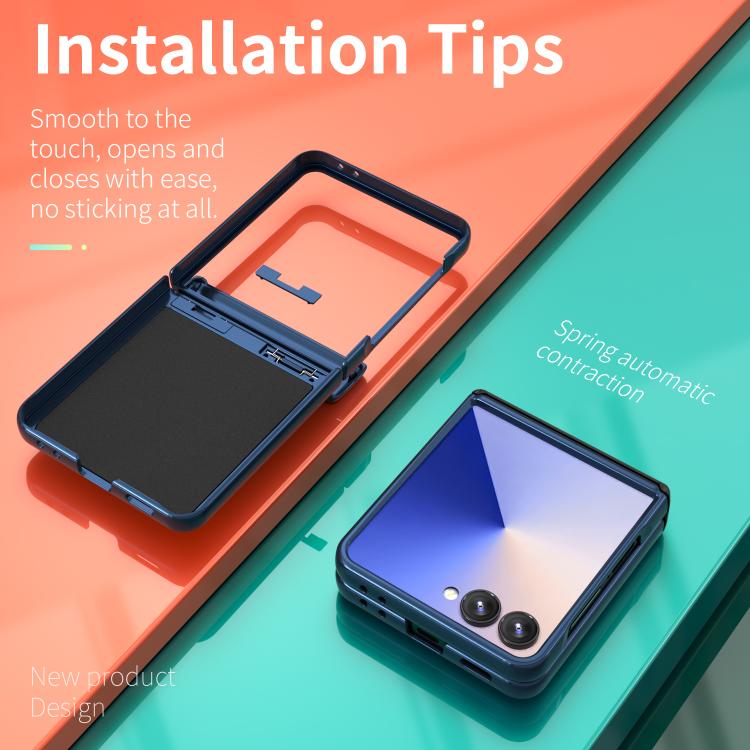 Funda con bisagra y ventana deslizante para Samsung Galaxy Z Flip7 5G con soporte de anillo (azul)