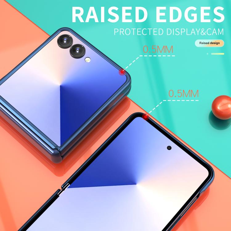Funda con bisagra y ventana deslizante para Samsung Galaxy Z Flip7 5G con soporte de anillo (azul)