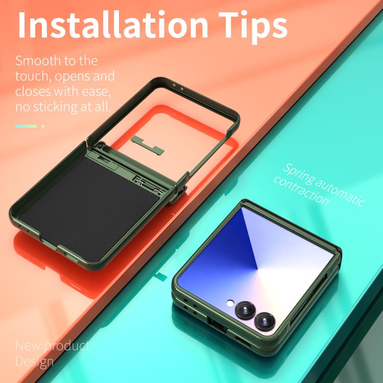 Funda con bisagra y ventana deslizante para Samsung Galaxy Z Flip7 5G con soporte de aro (verde)