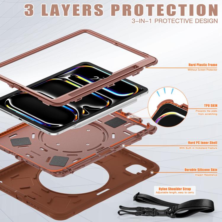 Funda híbrida de silicona para iPad Pro 11 (2024) con asa giratoria (Chocolate)