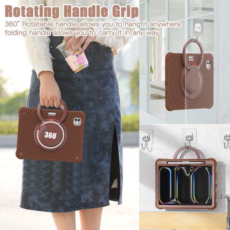 Funda híbrida de silicona para iPad Pro 11 (2024) con asa giratoria (Chocolate)