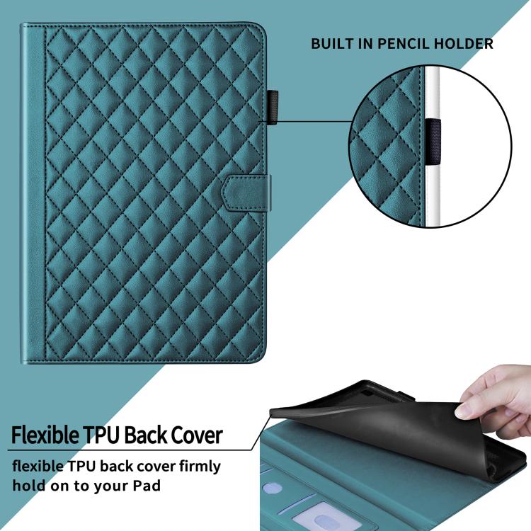Funda de cuero con diseño de rombos y celosía para Xiaomi Redmi Pad de 8,8 pulgadas (2025) (verde oscuro)