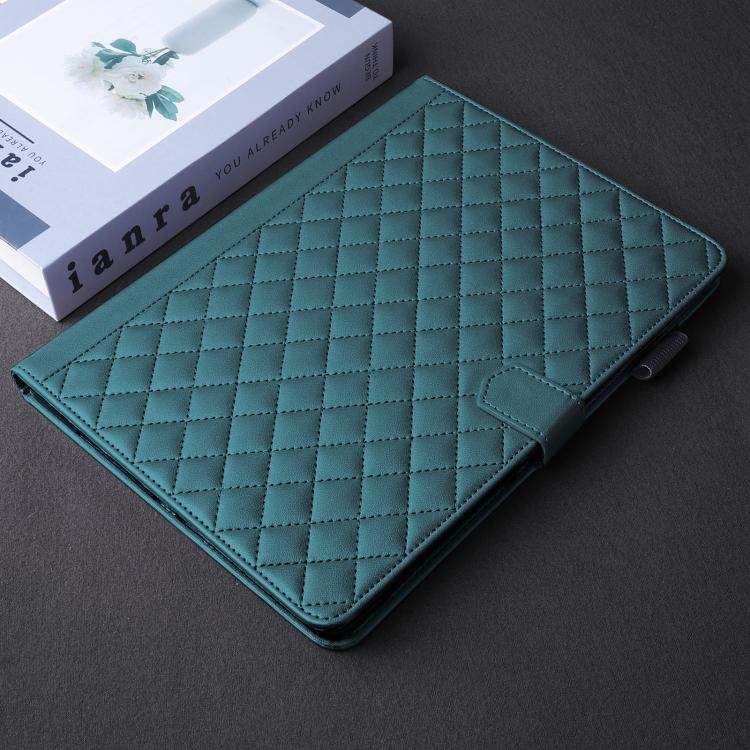 Funda de cuero con diseño de rombos y celosía para Xiaomi Redmi Pad de 8,8 pulgadas (2025) (verde oscuro)