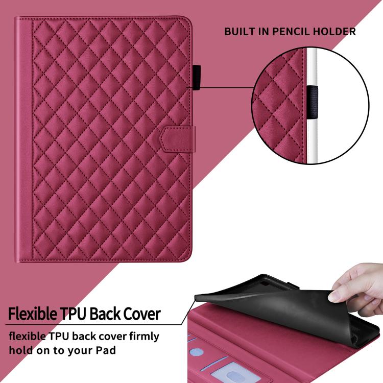 Funda de cuero con diseño de rombos y celosía para Xiaomi Redmi Pad 2/Pad SE 2025 (roja)
