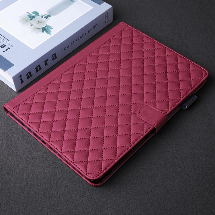 Funda de cuero con diseño de rombos y celosía para Xiaomi Redmi Pad 2/Pad SE 2025 (roja)