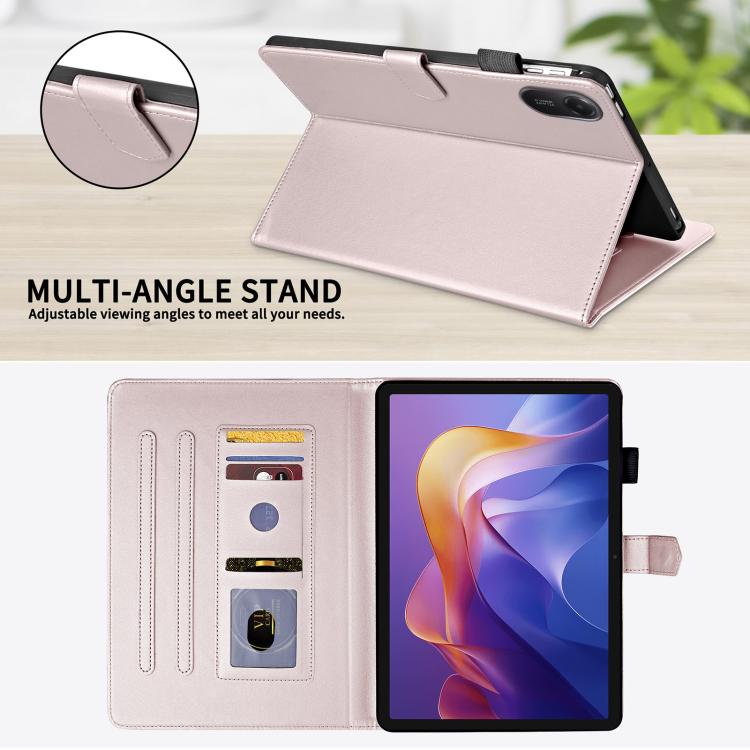 Funda de cuero con diseño de rombos y celosía para Xiaomi Redmi Pad 2/Pad SE 2025 (oro rosa)