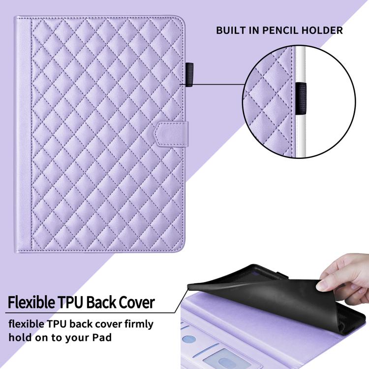 Funda de cuero con diseño de rombos y celosía para Xiaomi Redmi Pad 2/Pad SE 2025 (morada)