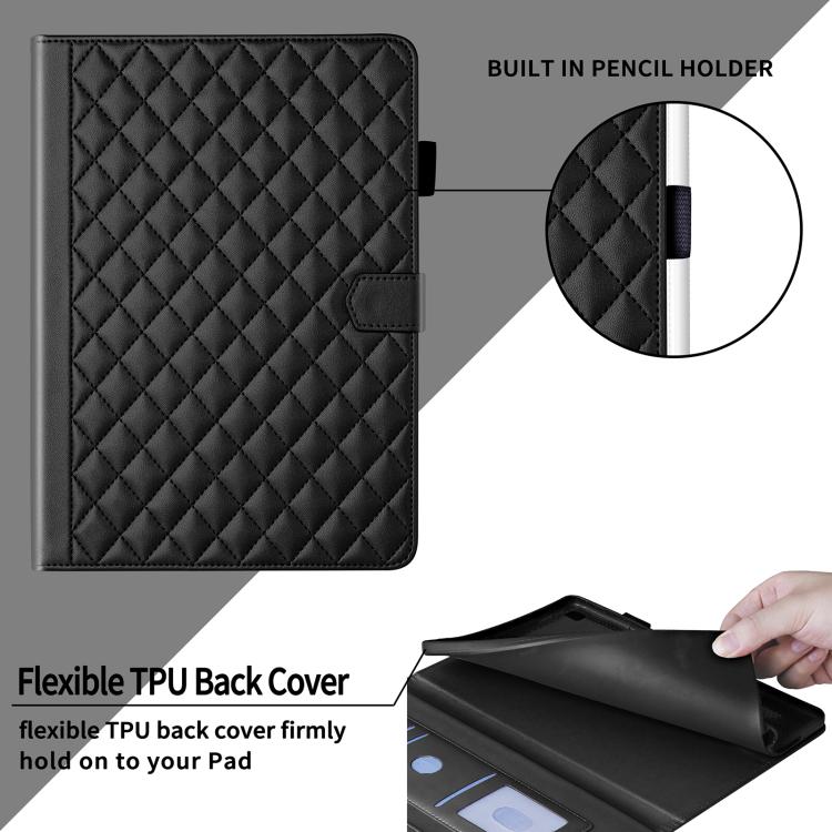 Funda de cuero con diseño de rombos y celosía para Xiaomi Redmi Pad 2/Pad SE 2025 (negra)