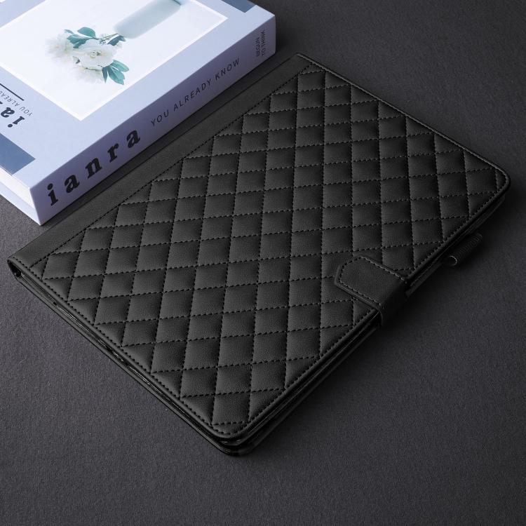 Funda de cuero con diseño de rombos y celosía para Xiaomi Redmi Pad 2/Pad SE 2025 (negra)