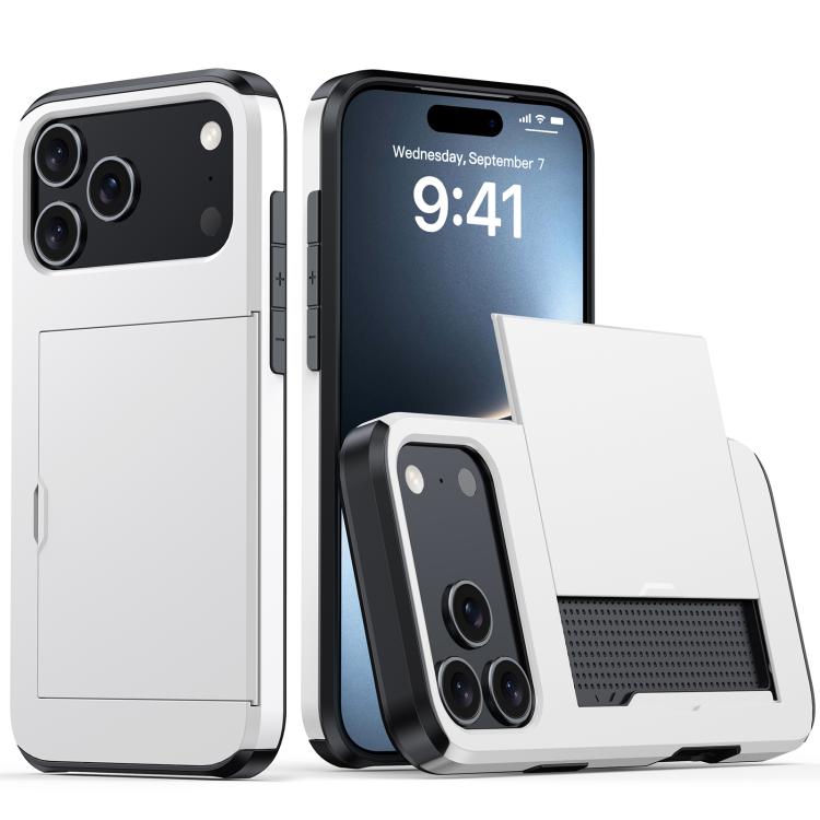 Funda protectora a prueba de golpes con ranura para tarjetas para iPhone 17 Pro Max (blanca)