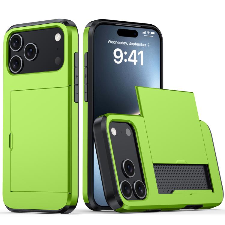 Funda protectora a prueba de golpes con ranura para tarjetas para iPhone 17 Pro Max (verde)