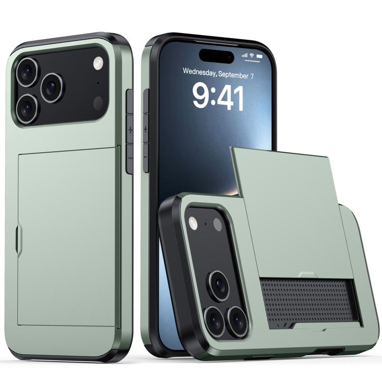 Funda protectora a prueba de golpes para iPhone 17 Pro Max con ranura para tarjetas (verde oscuro)