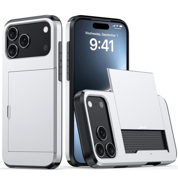 Funda protectora a prueba de golpes con ranura para tarjetas para iPhone 17 Pro Max (plateada)