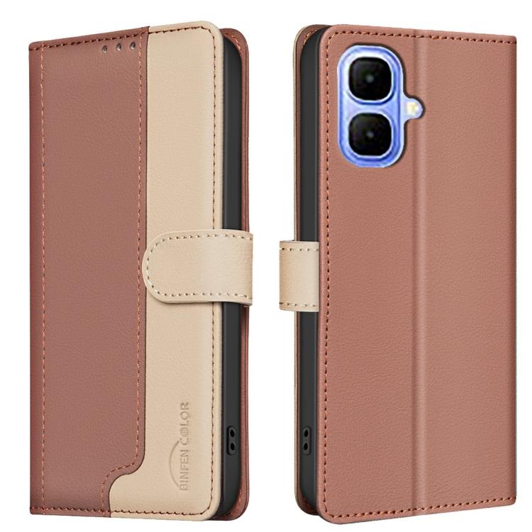 Funda de cuero antirrobo RFID a juego para Infinix Smart 10 4G (marrón)