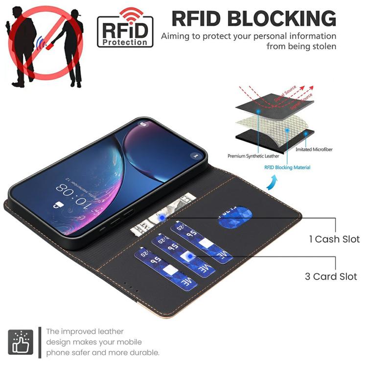 Funda de cuero antirrobo RFID a juego para Infinix Smart 10 4G (negro)