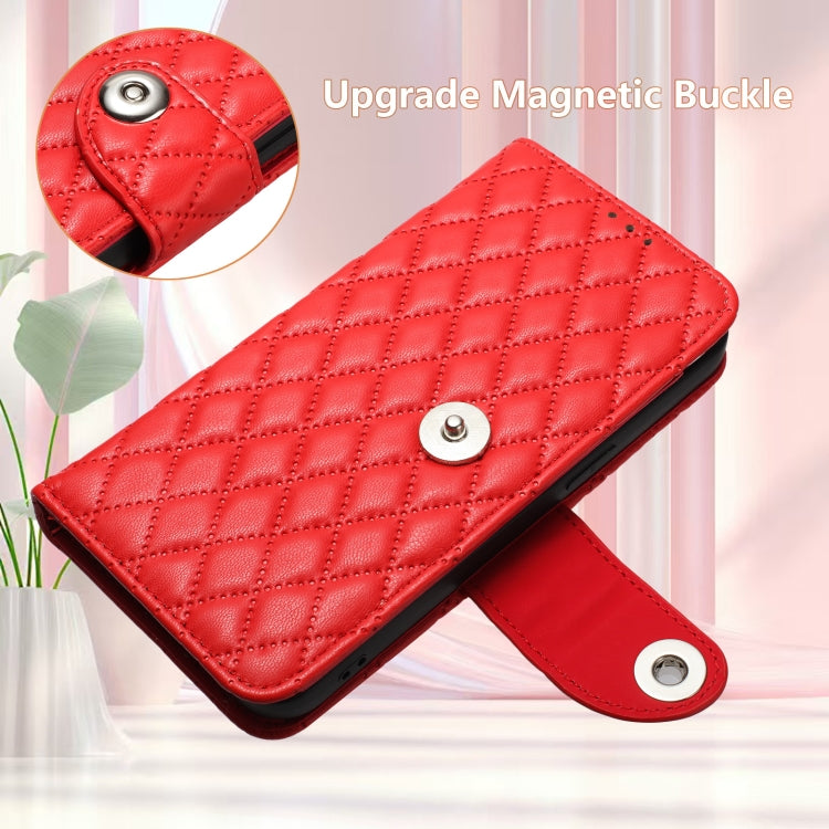 Funda de Cuero con Tapa y Textura Rombal Nxtpaper para TCL 50 Pro con Cordón (Rojo)