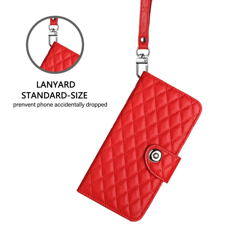 Funda de Cuero con Tapa y Textura Rombal Nxtpaper para TCL 50 Pro con Cordón (Rojo)