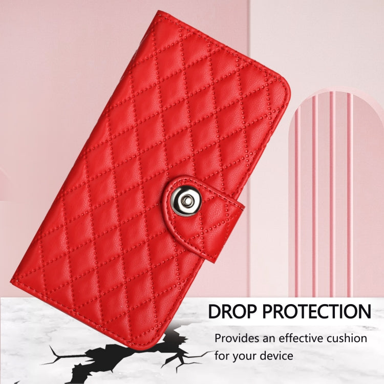 Funda de Cuero con Tapa y Textura Rombal Nxtpaper para TCL 50 Pro con Cordón (Rojo)