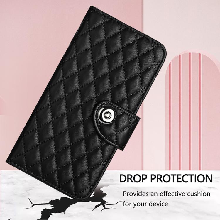 Funda de cuero con textura rómbica y cordón para TCL 60 SE NxtPaper/605 (negro)