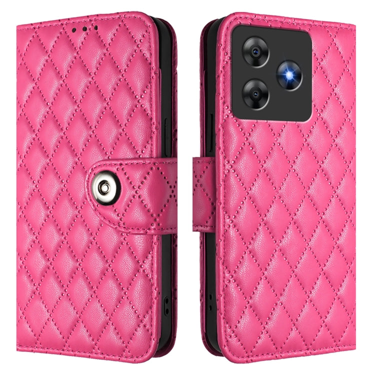 Funda de Cuero con Tapa y Textura Rombal para BlackView Wave 8C con Cordón (Rosa y Rojo)