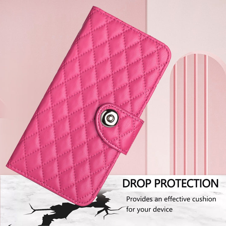 Funda de Cuero con Tapa y Textura Rombal para BlackView Wave 8C con Cordón (Rosa y Rojo)