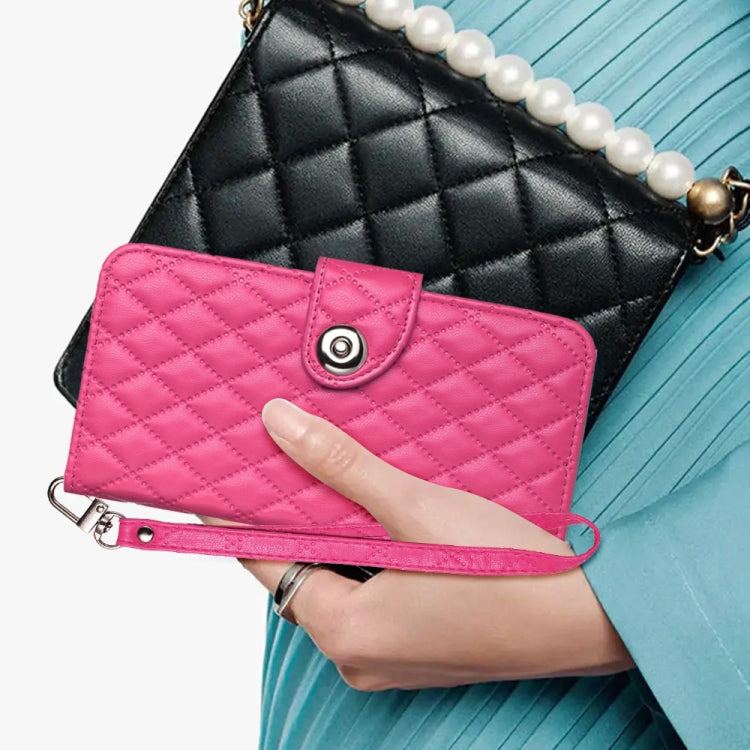 Funda de Cuero con Tapa y Textura Rombal para BlackView Wave 8C con Cordón (Rosa y Rojo)