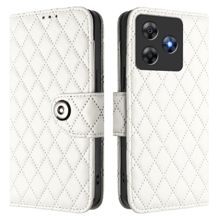 Funda de Cuero con Tapa y Textura Rombal para BlackView Wave 8C con Cordón (Blanco)