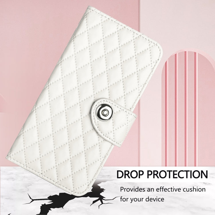 Funda de Cuero con Tapa y Textura Rombal para BlackView Wave 8C con Cordón (Blanco)